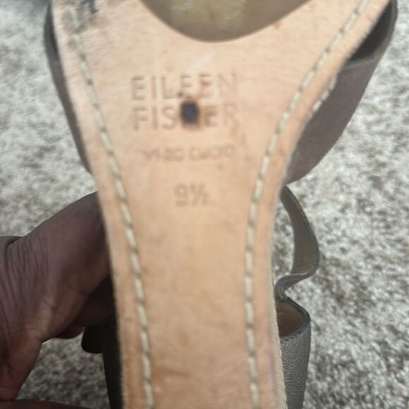 Eileen Fisher Tan Platform Wedge Heeled Leather Sandals 9.5 - Picture 8 of 8